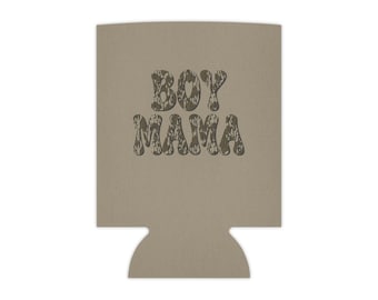 Boy Mama Can Cooler | Camo Text Drink Koozie