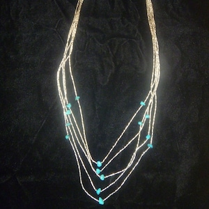 Liquid Silver and Turquoise 5 Strand Necklace