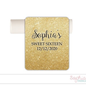 Sweet 16 Lip Balm Labels, Gold Glitter Sweet Sixteen Party Favor, Quinceanera Personalized Lip Balm Labels, Bridal Shower, LABELS ONLY