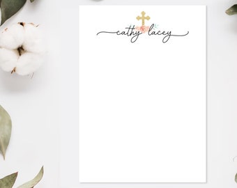 Religious Personalized Notepad, Personalized Stationery, Floral Religious Scripture, Christian Catholic, Religious Writing Pad, God Cross