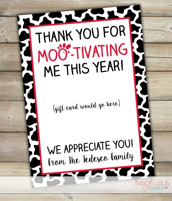 PRINTED Chick Fil A Gift Card Holder Teacher Appreciation Etsy