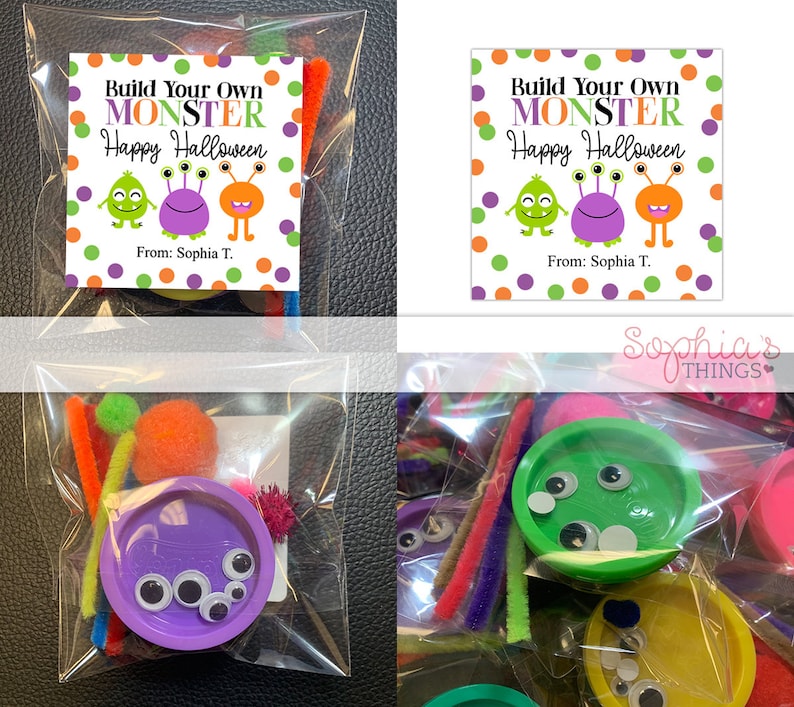 Halloween Monster Kits, Build Your Own Monster Kit, Halloween Treat Bags, Classroom Treat Bags, Halloween Kids Party Favors, SOLD IN SETS image 1