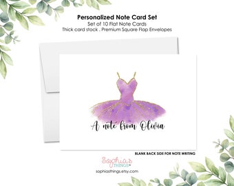 Personalized Watercolor Ballerina Notecard Set, Little Girl Stationery, Dance Teacher Gift, Dancer Birthday, Recital Gift Thank You Cards