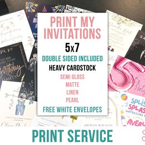 Invitation Printing Service, Print My Cards - Matte, Glossy, Linen, or Pearl Cardstock