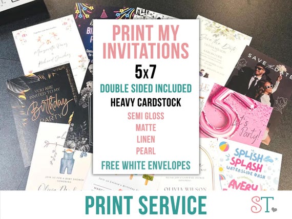 Invitation Printing Service, Print My Cards - Matte, Glossy, Linen, or Pearl Cardstock
