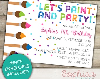 Paint Party Invitation, Paint Party Birthday Invitation, Art Birthday Party, Painting Theme Birthday Party Invitation, Art Party Invites