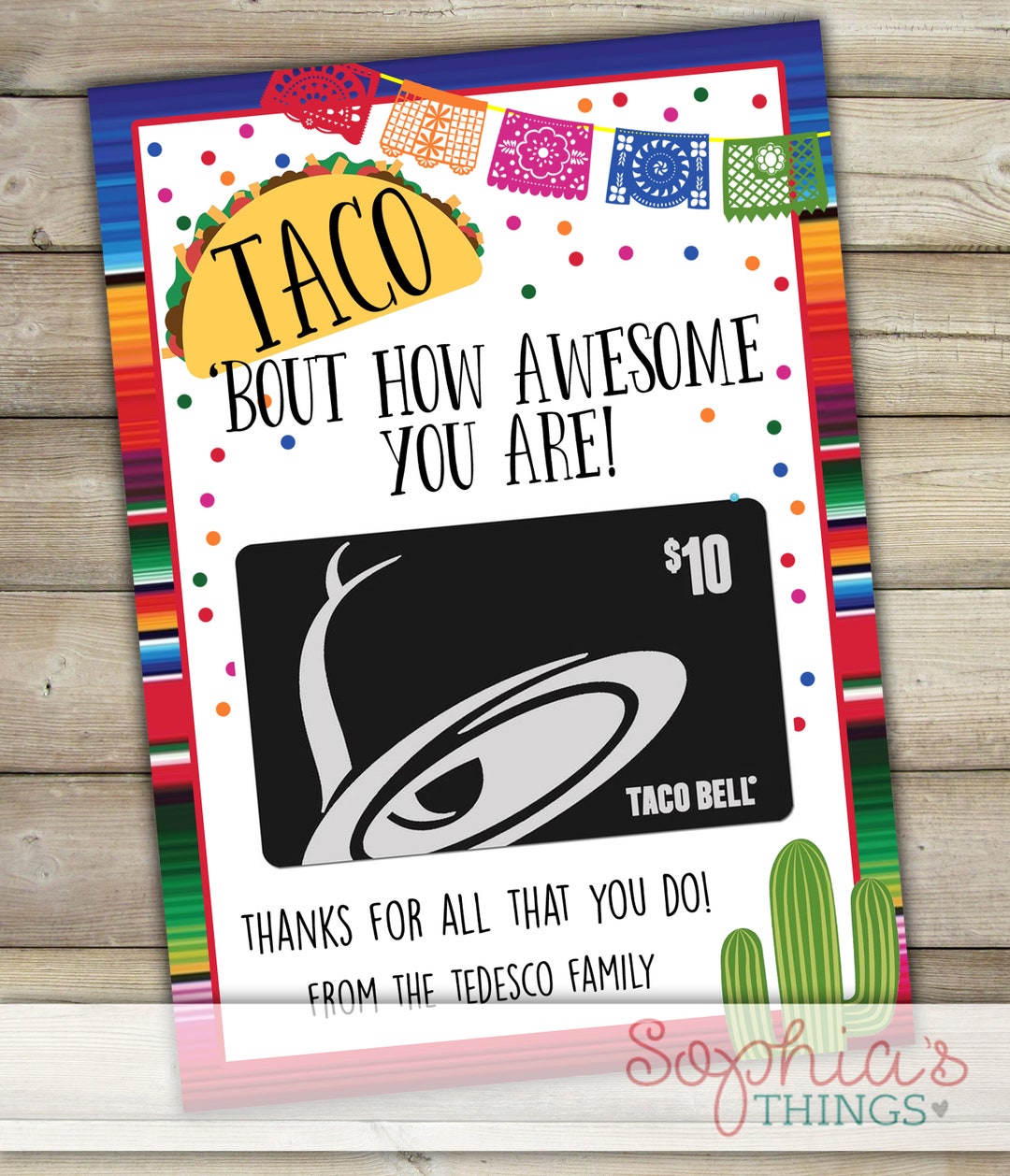 PRINTED Taco Gift Card Holder Let's TACO 'bout How Etsy