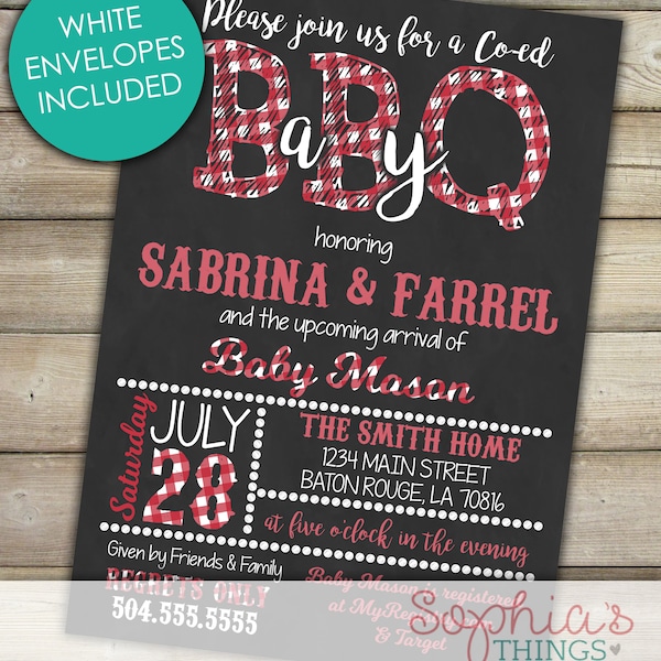 BABY-Q Baby Shower Invitation, Baby BBQ Invitation, Baby Shower Invite, Baby Q Barbeque Summer Invitation, Plaid Baby Shower Invitation