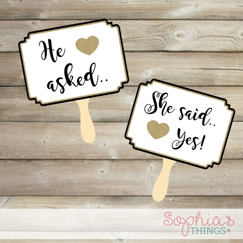 He Asked She Said Yes Printable Black and Gold Glitter Signs | Etsy
