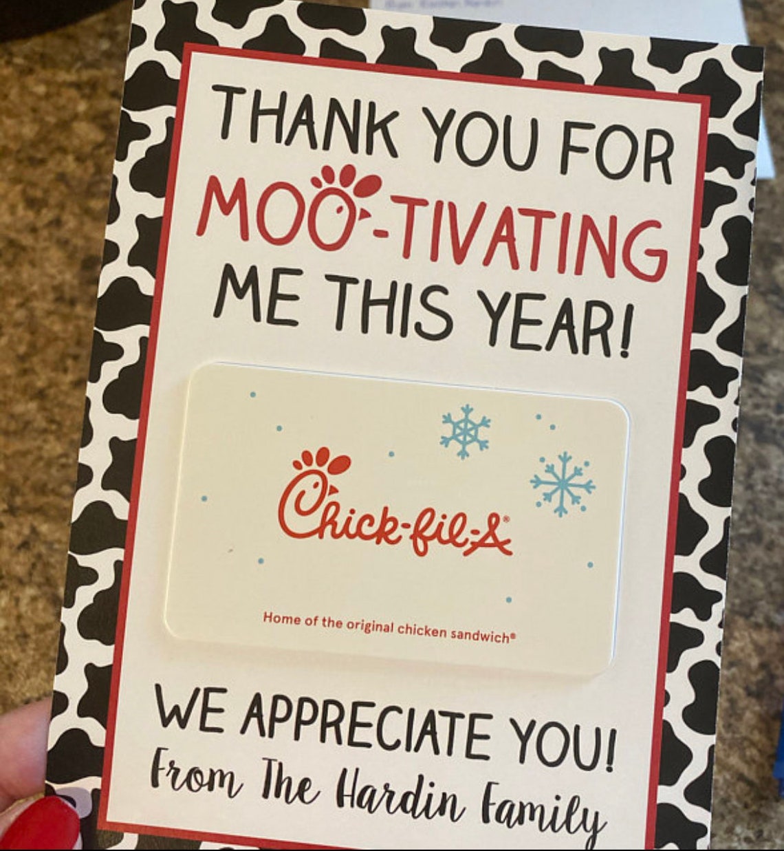 PRINTED Chick Fil A Gift Card Holder Teacher Appreciation - Etsy