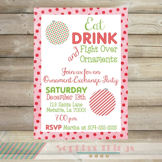 ornament exchange party christmas party invitation holiday etsy