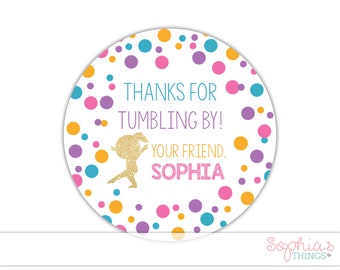Gymnastics Thank You Tags, Gymnastics Birthday Party, Gymnast Party Favors, Tumbling Party Gift, Girls Birthday, Personalized Thank You Tag
