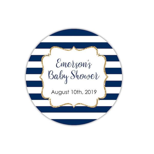 Ahoy It's A Boy Baby Shower Stickers, Nautical Baby Shower Labels, Anchor Baby Shower Thank You Stickers, Navy Stripe and Gold Glitter