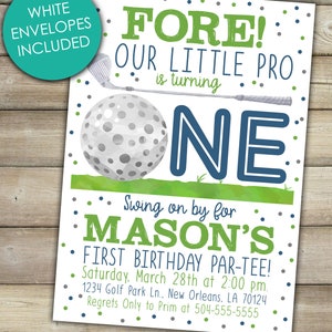 Golf Birthday Invitation, Hole In One Invitation, Golf Invitation, First Birthday Invitation, Boys Birthday Invitation, Our Little Pro