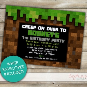 Pixelated Minecraft Style Birthday Invitation, Gamer, Game Truck