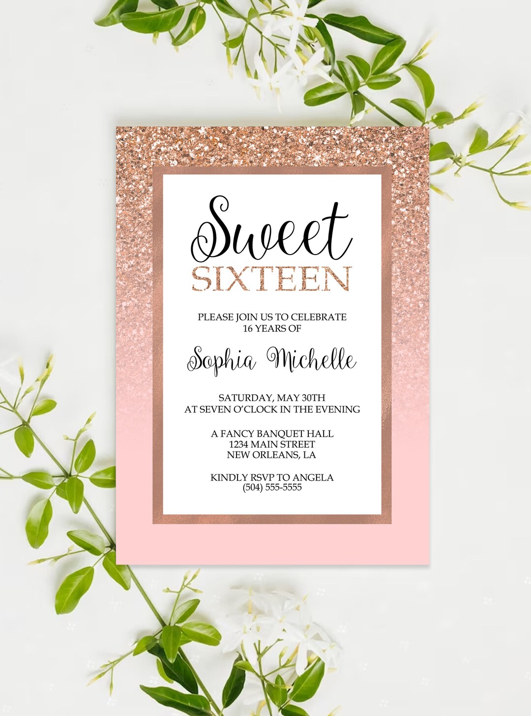 Sweet 16 Invitation Rose Gold Glitter Ombre Sweet Sixteen picture