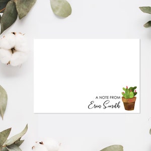 Personalized Succulent Stationary Set for Teens, Choose Quantity, A2 FLAT  Cards with Envelopes, Watercolor Cactus Stationery Set for Girls, Succulent