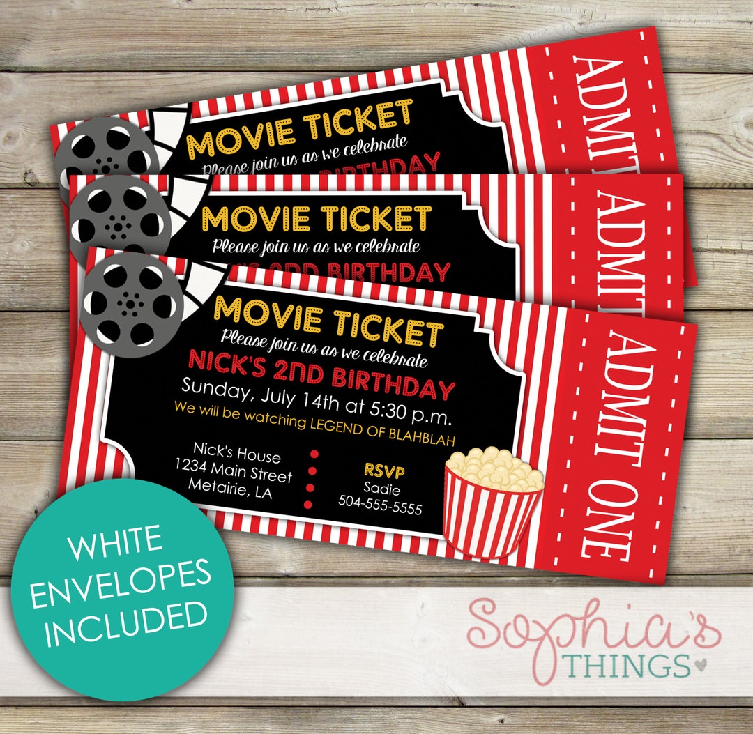 Movie Ticket Invitation, Movie Party Invitation, Movie Night Invitation
