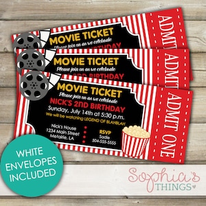 Movie Ticket Invitation, Movie Party Invitation, Movie Night Invitation,  Movie Birthday, Movie Birthday Invitation, Movie Ticket Invite