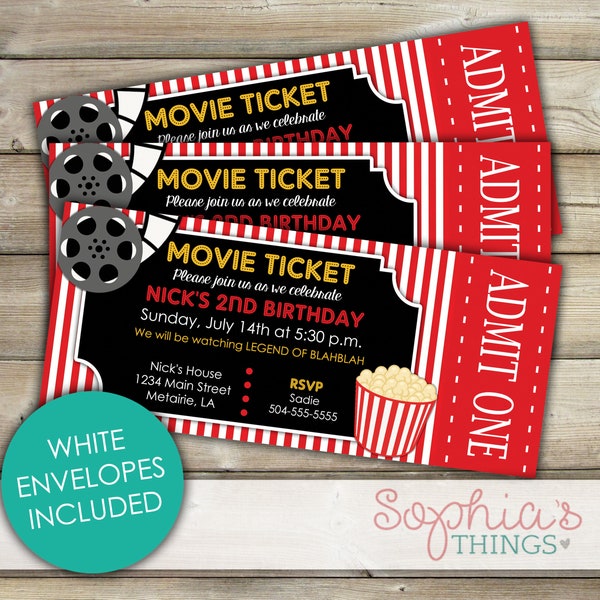 Movie Ticket Invitation, Movie Party Invitation, Movie Night Invitation,  Movie Birthday, Movie Birthday Invitation, Movie Ticket Invite