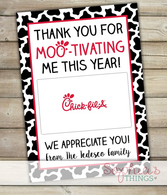 PRINTED Chick Fil A Gift Card Holder Teacher Appreciation | Etsy