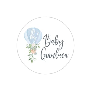 Blue Hot Air Balloon Baby Shower Labels, Baby Boy Baby Sprinkle Stickers, It's A Boy Thank You Stickers, Personalized Thank You Labels