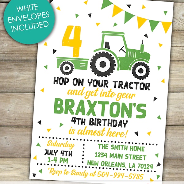 Tractor Invitation, Tractor Birthday Invitation, Green Tractor Birthday Invite, Barnyard Birthday, Farm Invitation, Ranch Birthday Party