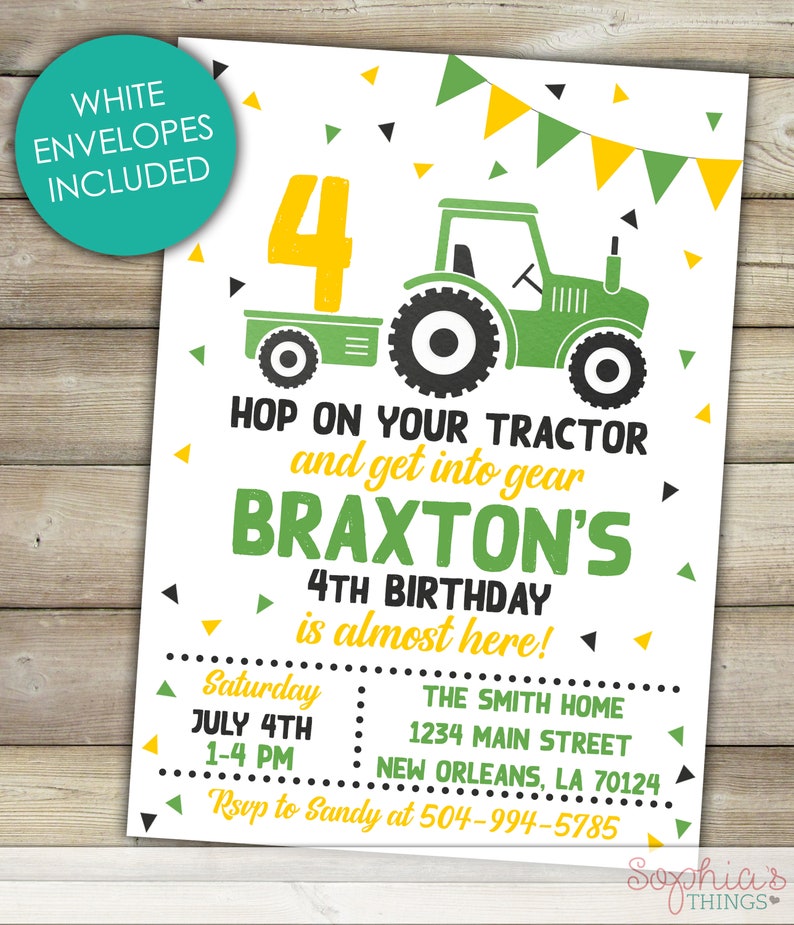 Tractor Birthday Invitation: Green Farm Party Invite - Etsy