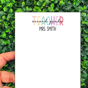 Teacher Personalized Notepad, Second Grade Teacher Writing Pad, 2nd Grade Teacher Appreciation Gift, Back To School, End of Year Stationery
