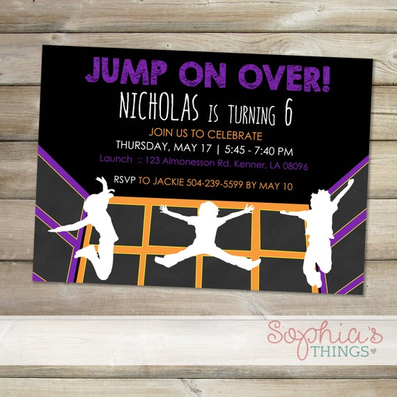 Trampoline Party Invitations Indoor Trampoline Park Party Etsy