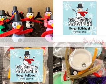 Build Your Own Snowman Kit, Christmas Doh Kit, Holiday Treat Bags, Classroom Treat Bags, Winter Party Kids Party Favors, SOLD IN SETS