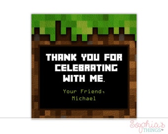 Mined Theme Birthday Party Thank You Tags, Mine Theme Party Favor Tags, Pixelated Mine Theme Birthday Party Tags, Boy Mine Birthday, Girl