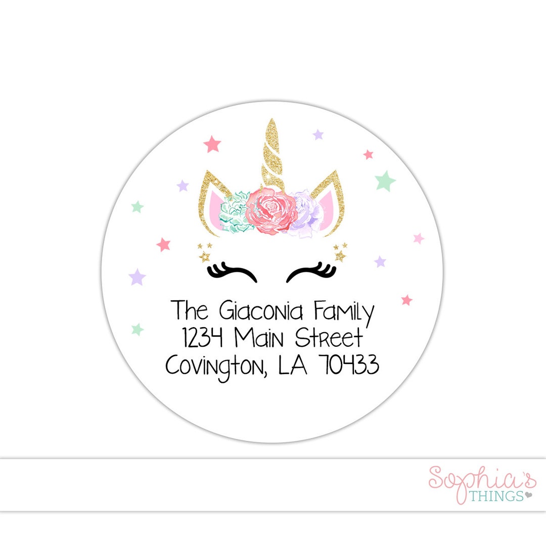 Unicorn Address Labels, Unicorn Birthday Return Address Stickers, Unicorn Party Personalized