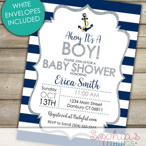 Ahoy It S A Boy Baby Shower Invitation Nautical Baby Etsy