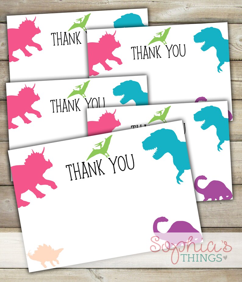 Dinosaur Thank You Cards Dinosaur Birthday Thank You Cards Etsy