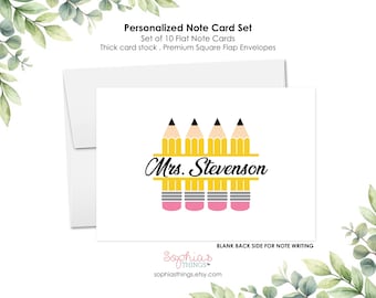 Personalized Teacher Note Card Set: Yellow Pencil Stationery
