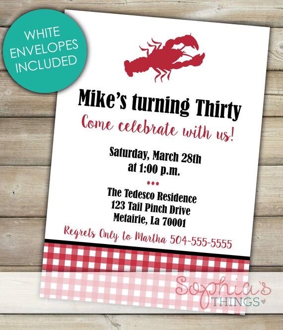 Crawfish Boil Birthday Invitations 30th Birthday Party | Etsy