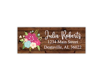 Floral Return Address Labels, Rustic Wood Return Address Labels, Wedding Return Address Labels, School Supply Labels, Personalized Label