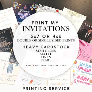 Invitation Printing Service, Print My Cards - Matte, Glossy, Linen, or Pearl Cardstock