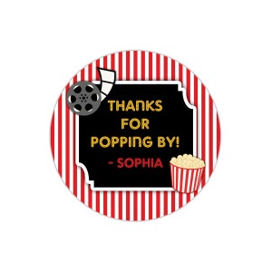 Movie Ticket Thank You Stickers, Movie Party Party Favor Labels, Movie Night Stickers, Movie Birthday Party Favor Stickers, Round Labels