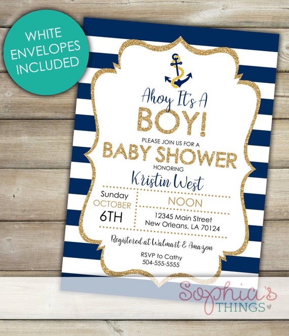 Ahoy It s A Boy Baby Shower Invitation Nautical Baby Shower