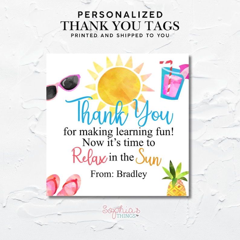 Personalized End of School Year Gift Tags: Summer Thank You Teacher Tag ...
