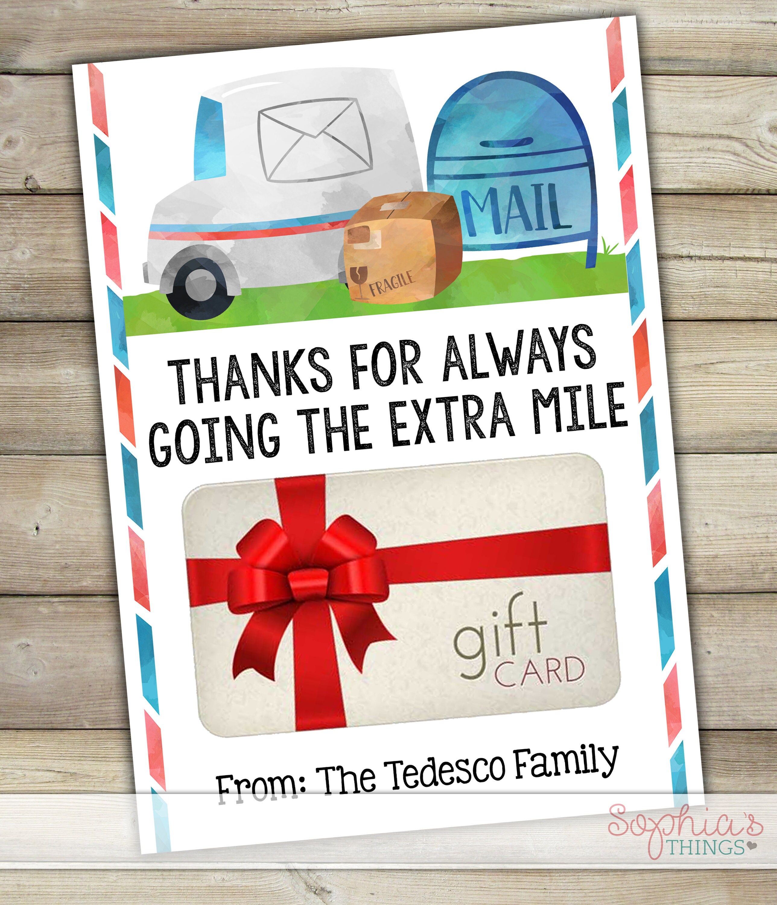 PRINTED Letter Carrier Gift Card Holder Mail Carrier Thanks - Etsy