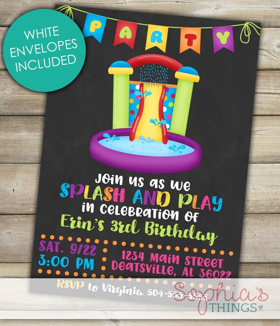 Invitation A Une Fete Danniversaire Par Toboggan Aquatique Etsy France