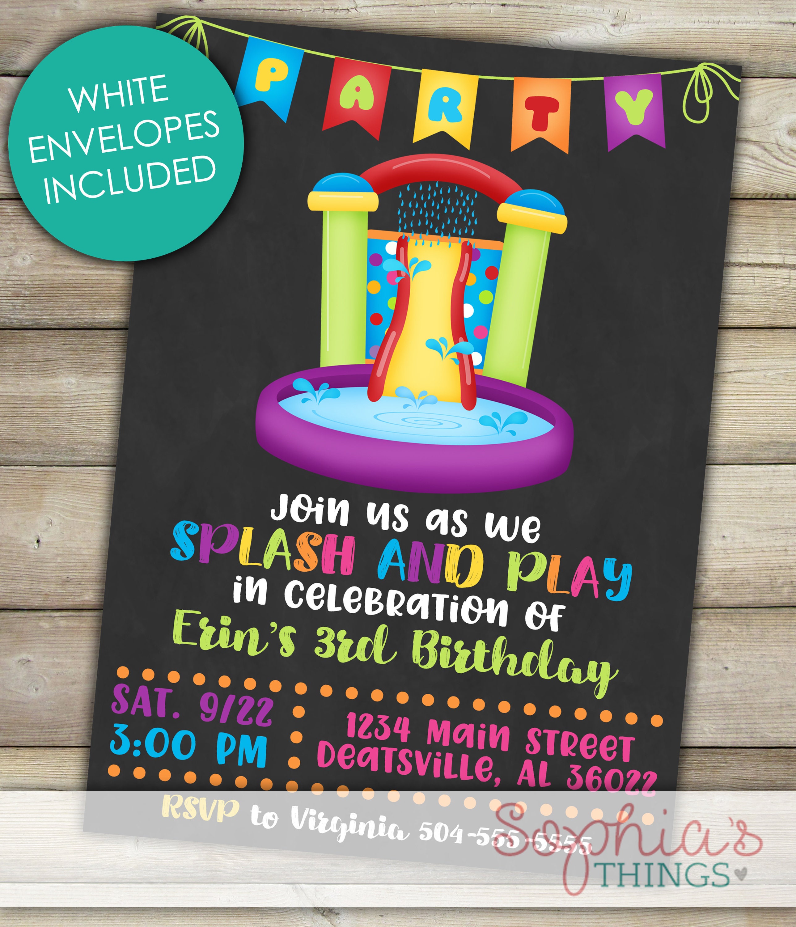 Waterslide Birthday Party Invitation Chalkboard Waterslide Etsy India