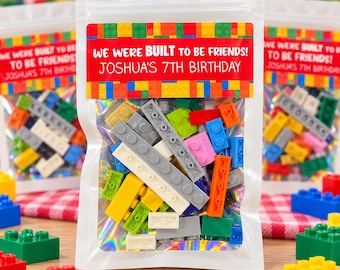 Personalized Building Block Party Favors, Brick Birthday Goodie Bags, Classroom Birthday Gifts for Kids