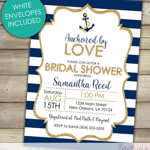 Nautical Bridal Shower Invitation Floral Anchor Bridal Etsy