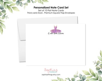 Personalized Watercolor Ballerina Notecard Set, Little Girl Stationery, Dance Teacher Gift, Dancer Birthday, Recital Gift Thank You Cards