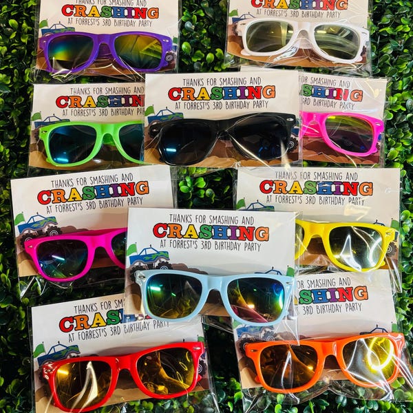 Personalized Monster Truck Birthday Sunglasses: Personalized Kids Party Favors - Sold Individually