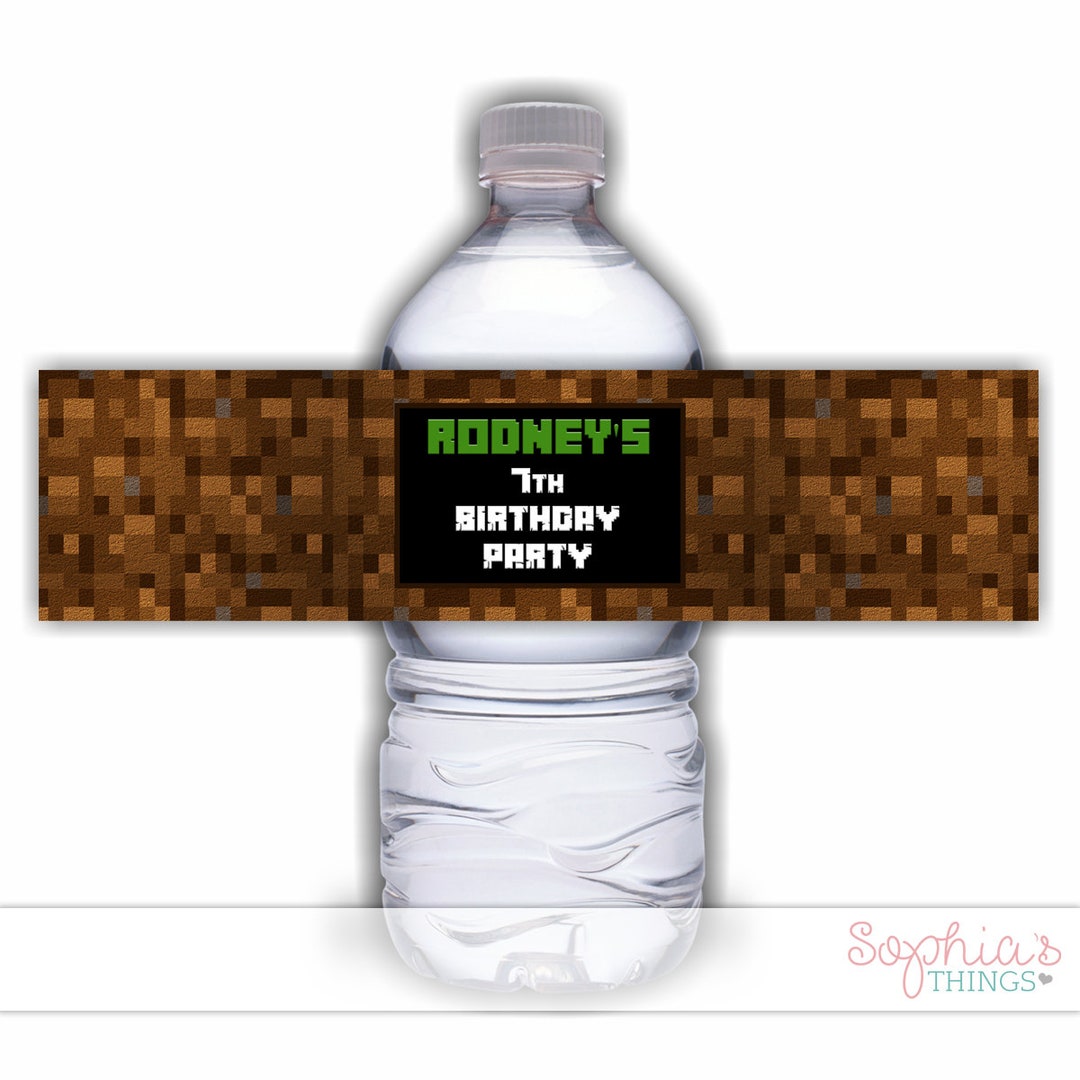 Mined Theme Birthday Water Bottle Labels, WATERPROOF Mine Party